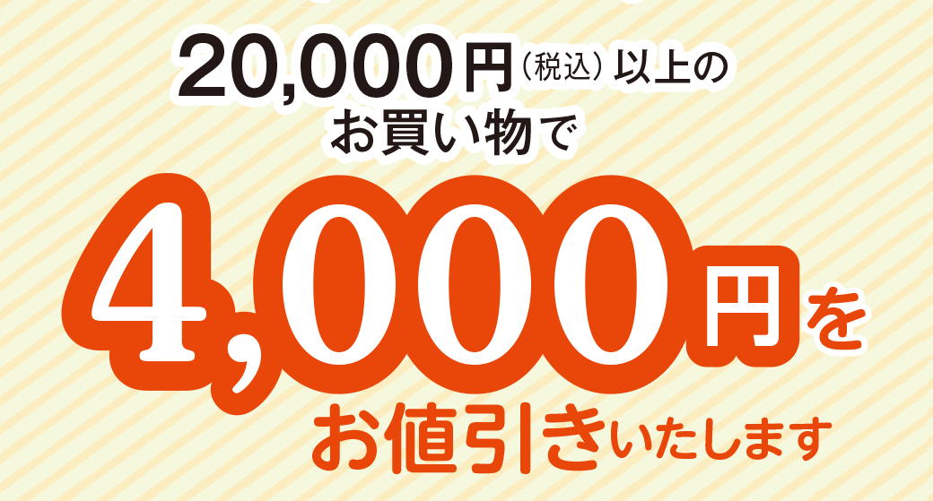 20,000円(税込)以上のお買い物で4,000円をお値引きいたします