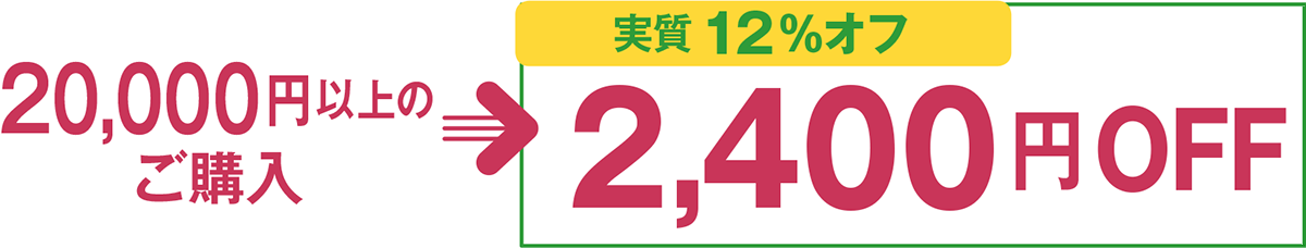 20,000円以上のご購入→実質12%オフ 2,400円OFF