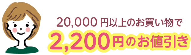 20,000 円以上のお買い物で2,200円のお値引き